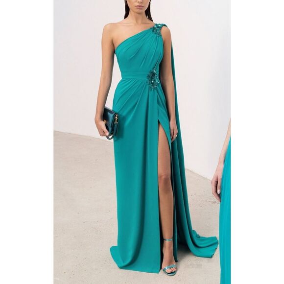 Zuhair Murad Dresses & Skirts - NWT Zuhair Murad Embell⁬ished Beaded Draped One-Shoulder Gown Blue Size 10 $4550